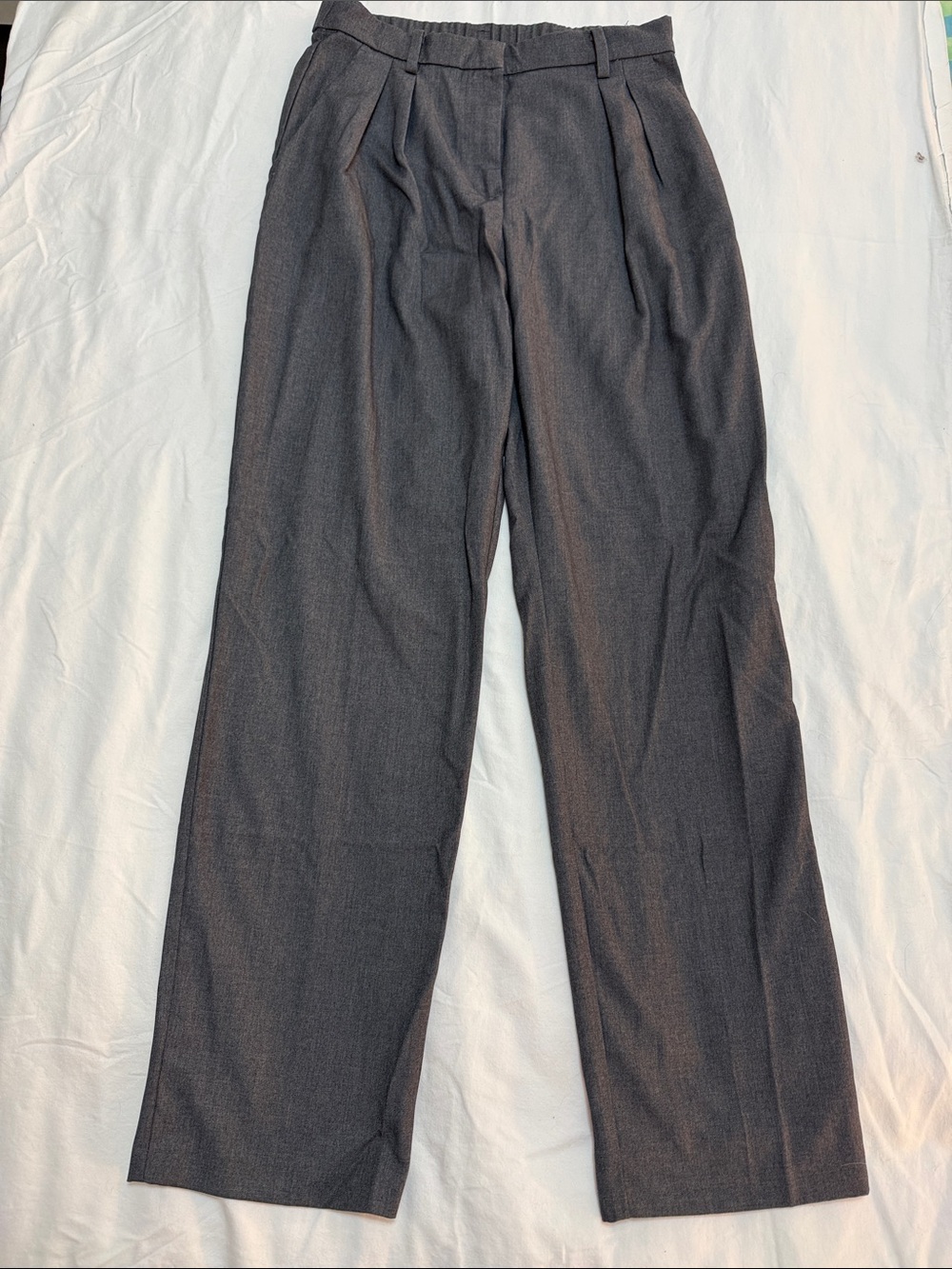 H&M Charcoal Pleated Wide-Leg Dress Pants